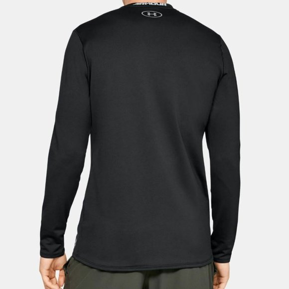 Men's Black Under Armour Coldgear Fitted Crewneck Fleece Lined Long Sleeve - Picture 5 of 5